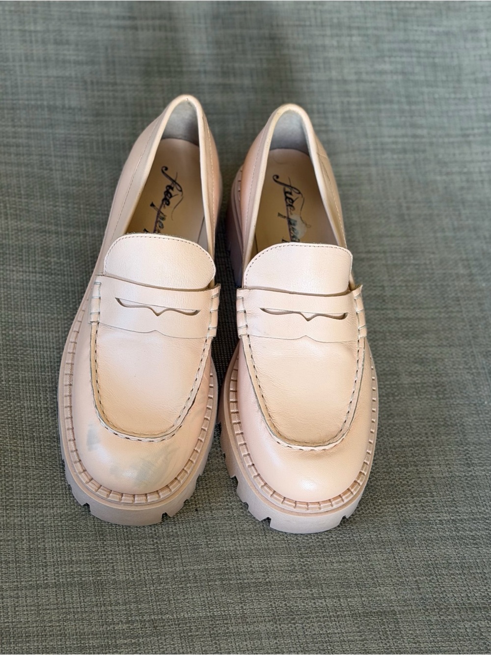 Free People Leather Penny Loafers in Blush Pink - Women's Casual Dress Shoe